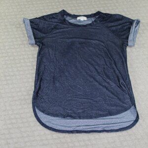 Soulmates Women's Medium Knit Blue Denim-looking Top with Rolled Sleeves